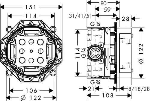 HansGROHE Montážní tělesa universal ibox universal, základní těleso 01800180